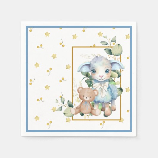Little Lamb | Blauw Baby showers servet (Voorkant)