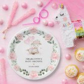 Little Lamb Blush Pink Floral Greenery Baby Girl Papieren Bordje (Feest)