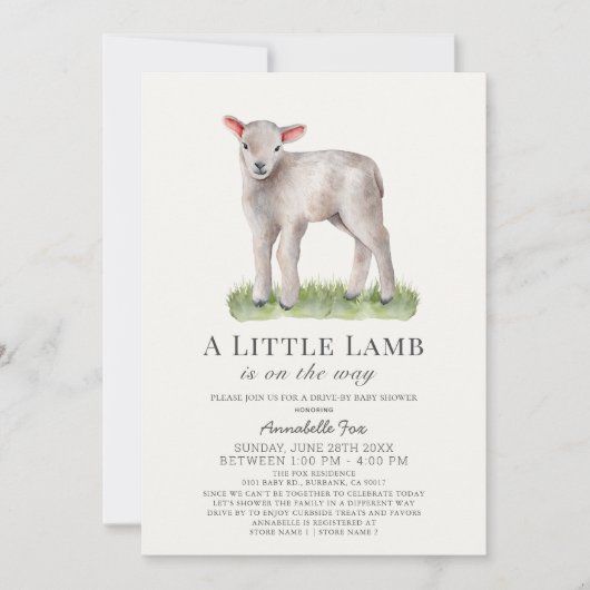 Little Lamb Drive-by Baby shower Invitation Kaart (Voorkant)