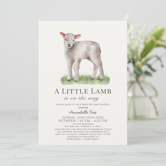 Little Lamb Drive-by Baby shower Invitation Kaart (Staand voorkant)