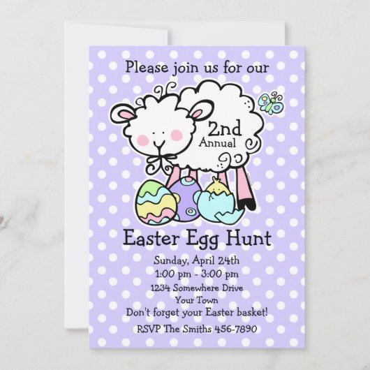 Little Lamb Easter Egg Hunt Invitation (pd) Kaart (Voorkant)