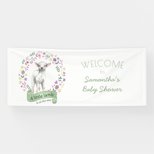 Little Lamb en Flowers Spring Baby shower Spandoek (Horizontaal)