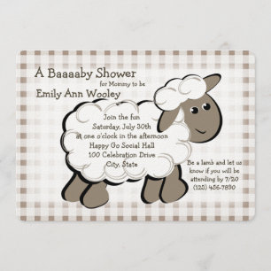 Little Lamb Gingham Baby shower Kaart