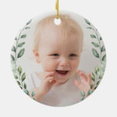 Little Lamb Greenery Wreaty Baby First Kerstmis Keramisch Ornament (Achterkant)