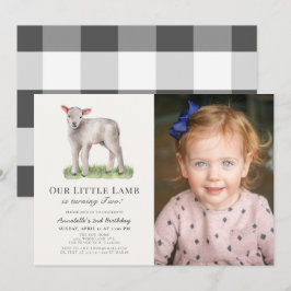 Little Lamb Kids Birthday Photo Invitation Kaart