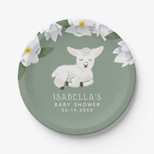 Little Lamb Magnolia Flowers Baby shower Papieren Bordje
