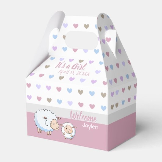 Little Lamb Meisje Baby shower Supplies Bedankdoosjes (Voorkant Zijde)