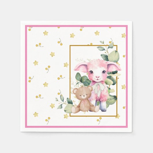 Little Lamb | Roze Baby showers servet (Voorkant)