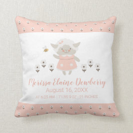 Little Lamb Roze Schattige Meisje Geboorte Stats K Kussen