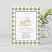 Little Lamb Sage Gingham Baby Shower Kaart (Staand voorkant)