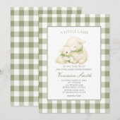 Little Lamb Sage Gingham Baby Shower Kaart (Voorkant / Achterkant)