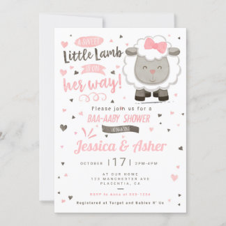 Little Lamb Sheep Baby Girl Shower Kaart