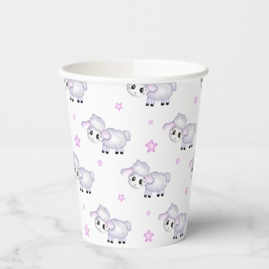Little Lamb Sheep Baby shower positief Papieren Bekers (Links)