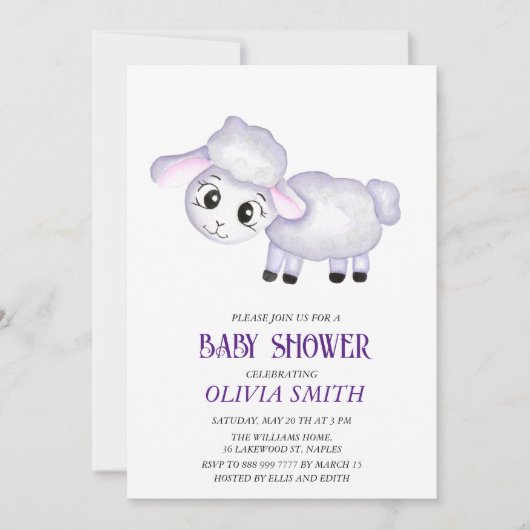 Little Lamb Sheep Baby shower uitnodiging (Voorkant)