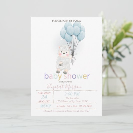Little Lamb Sheep Balloons Baby shower Kaart (Staand voorkant)