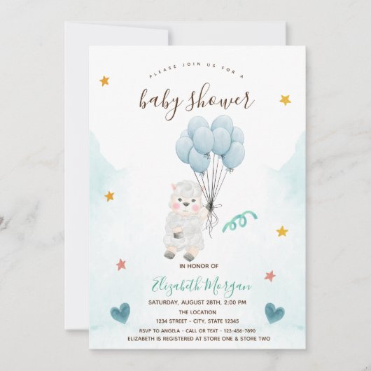 Little Lamb Sheep Blue Baby shower Kaart (Voorkant)