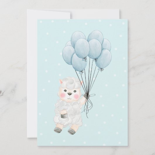 Little Lamb Sheep Blue Stippen Baby shower Kaart (Achterkant)