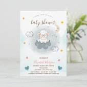 Little Lamb Sheep Cloud Moon Stars Baby shower Kaart (Staand voorkant)