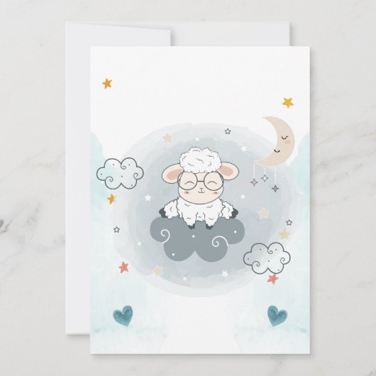 Little Lamb Sheep Cloud Moon Stars Baby shower Kaart (Achterkant)