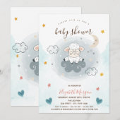 Little Lamb Sheep Cloud Moon Stars Baby shower Kaart (Voorkant / Achterkant)