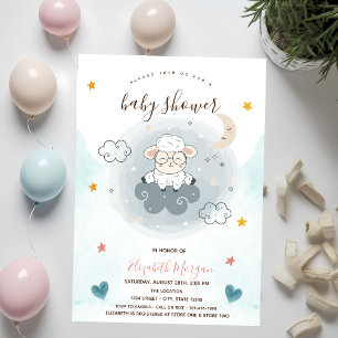 Little Lamb Sheep Cloud Moon Stars Baby shower Kaart