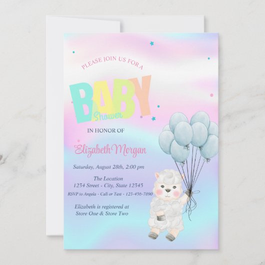 Little Lamb Sheep Holografisch Baby shower Kaart (Voorkant)