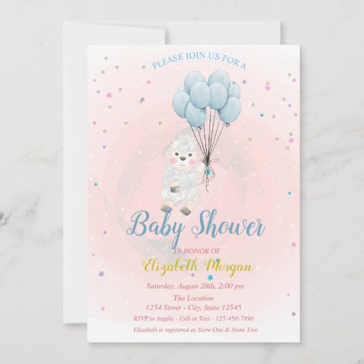 Little Lamb Sheep Stars Baby shower Invitation Kaart (Voorkant)
