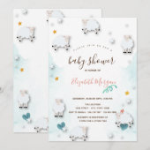 Little Lamb Sheeps Cloud Stars Baby shower Kaart (Voorkant / Achterkant)
