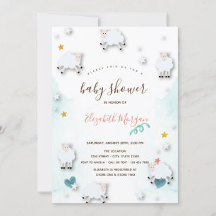 Little Lamb Sheeps Cloud Stars Baby shower Kaart