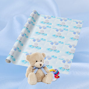 Little Lamb Soaring Hoog in Jongen Blauwe Ballonne Cadeaupapier