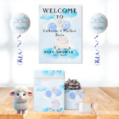 Little Lamb Soaring Hoog in Jongen Blauwe Ballonne Cadeaupapier