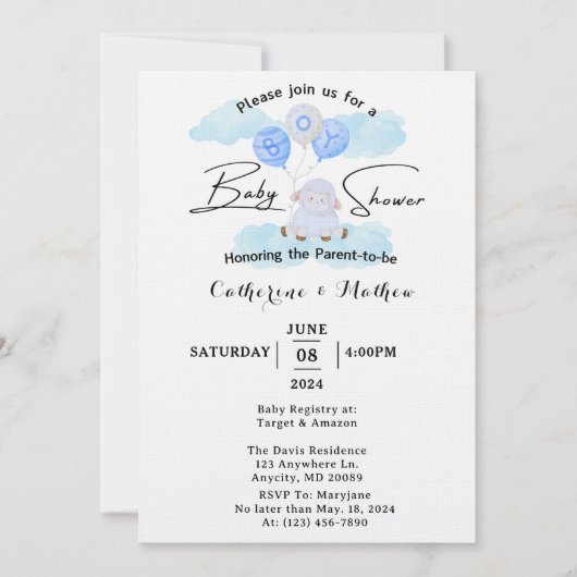 Little Lamb Soaring Hoog in Jongen Blauwe Ballonne Kaart (Voorkant)