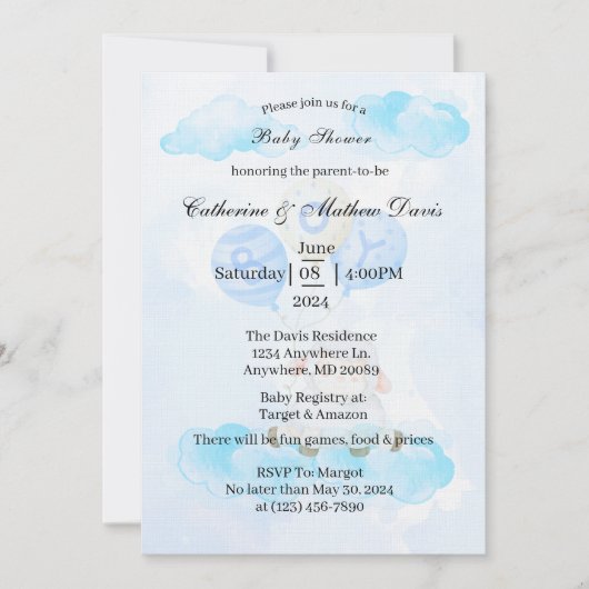 Little Lamb Soaring Hoog in Jongen Blauwe Ballonne Kaart (Voorkant)