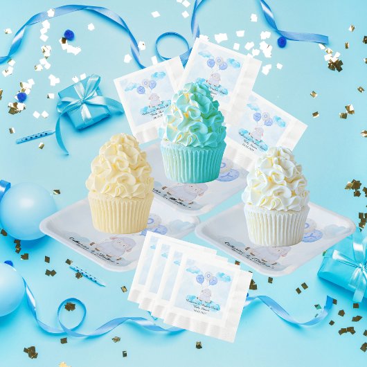 Little Lamb Soaring Hoog in Jongen Blauwe Ballonne Papieren Bordje