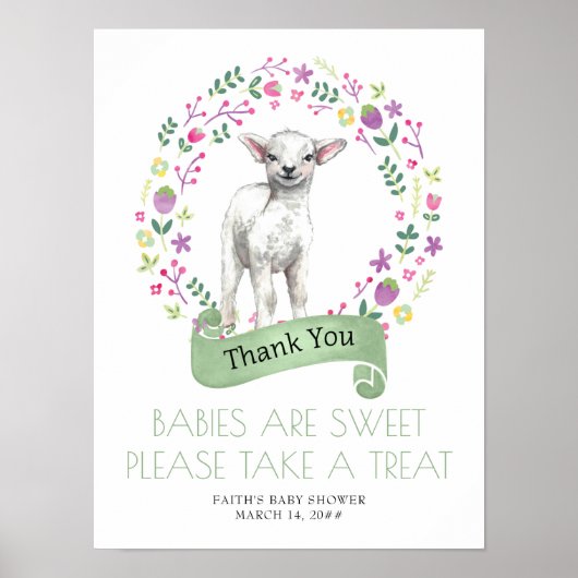 Little Lamb Spring Baby shower Favor Table Poster (Voorkant)