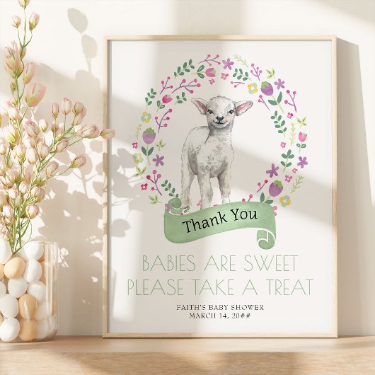 Little Lamb Spring Baby shower Favor Table Poster