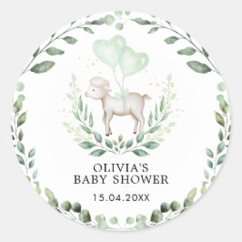 Little Lamb Spring Greenery Baby Sheep Shower Ronde Sticker