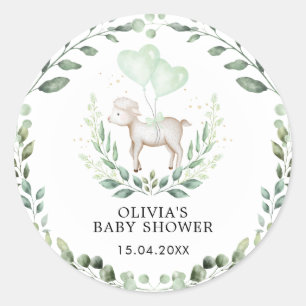 Little Lamb Spring Greenery Baby Sheep Shower Ronde Sticker
