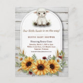 Little Lamb Sunflower Rustic Baby Shower Briefkaart (Voorkant)