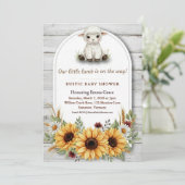 Little Lamb Sunflower Rustic Baby Shower Kaart (Staand voorkant)