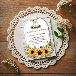 Little Lamb Sunflower Rustic Baby Shower Kaart