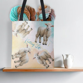 Little Lambs Knitting Life Yarn or Project Bag Tote Bag