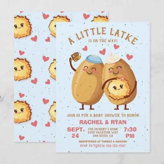 Little Latke Chanoeka Baby Meisje Douche Kaart (Voorkant / Achterkant)