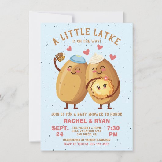 Little Latke Chanoeka Baby Meisje Douche Kaart (Voorkant)