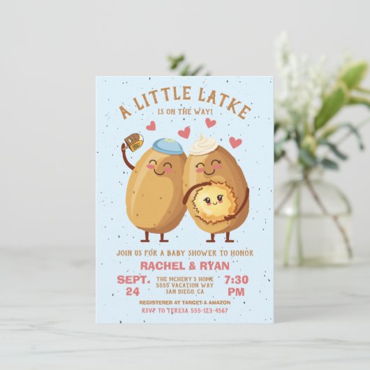 Little Latke Hanukkah Baby shower Kaart (Staand voorkant)