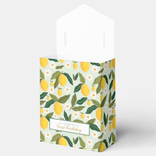 Little Lemon Flowers Eerste Verjaardag Favor Box Bedankdoosjes (Geopend)