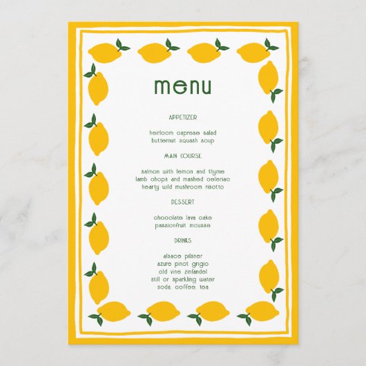 Little Lemons Lemonade CUSTOM Vrijgezellenfeest Menu (Voorkant)