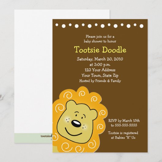 Little Leo Lion Baby shower Invitation 5 x 7 Kaart (Voorkant / Achterkant)