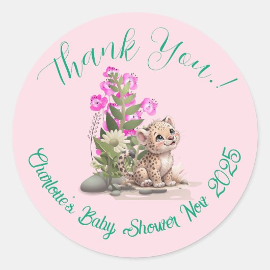 Little Leopard Baby shower Classic Ronde Sticker (Voorkant)