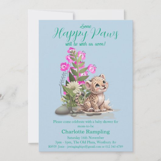 Little Leopard op Bleke Aqua Baby shower Uitnodigi Kaart (Voorkant)